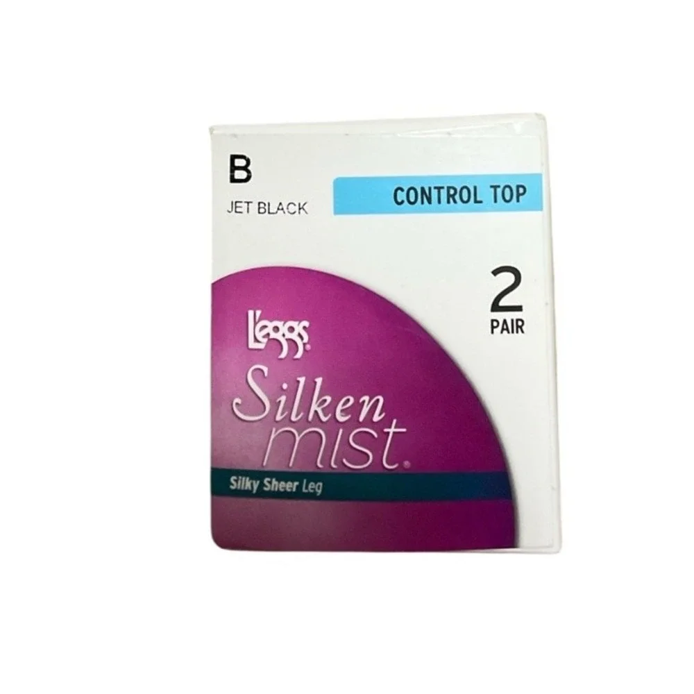 3 - Leggs Silken Mist Pantyhose Control Top Sheer Leg JET BLACK Size B 20119 NEW